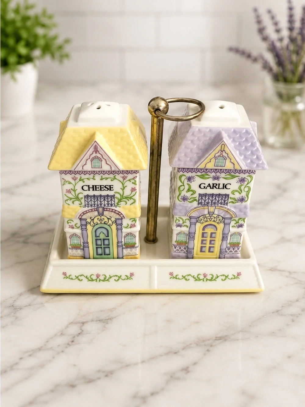 Lenox Spice Village Cheese & Garlic Shaker Set with Original Caddy 1993 Vintage